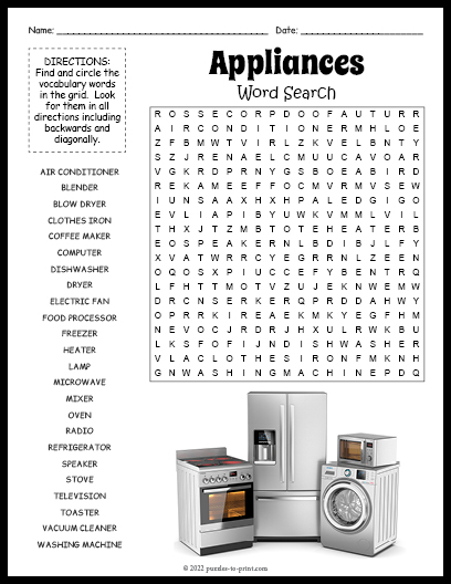 Home Appliances Word Search