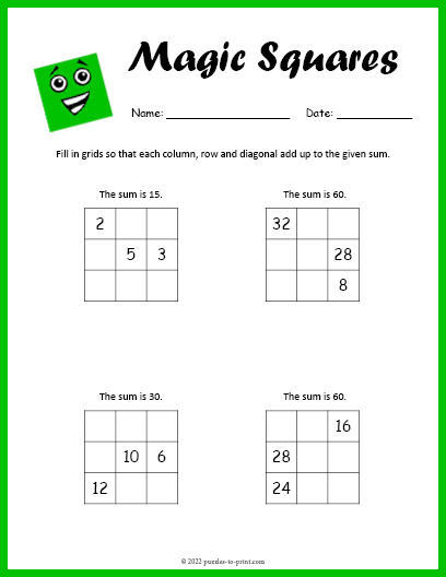 Beginner Magic Square Worksheet