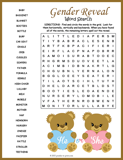 Boy Gender Reveal Word Search