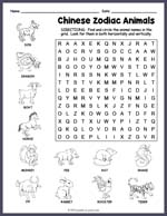 Chinese Zodiac Animals Word Search Thumbnail