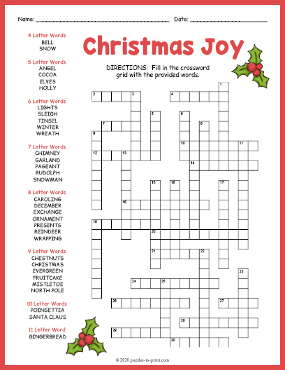 christmas crosswords puzzles to print