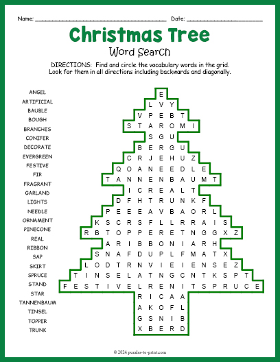 Christmas Tree Word Search