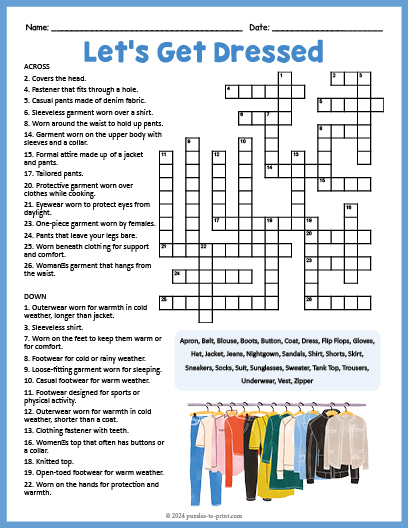 Clothing Crossword Word Search