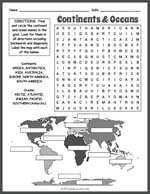 Continents and Oceans Word Search Thumbnail