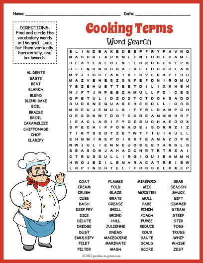 Cooking Word Search Printable