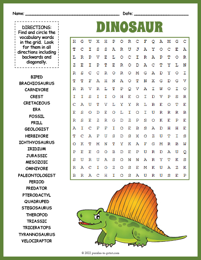 Dinosaur Word Search