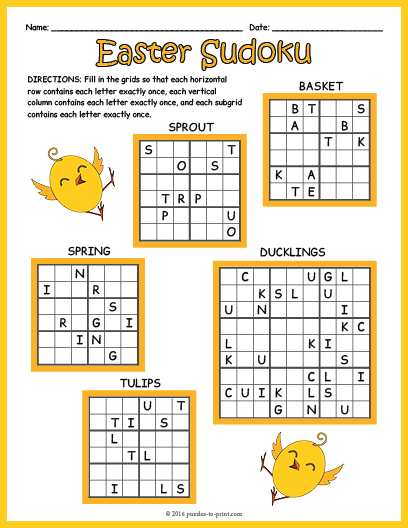 Easter Sudoku Puzzle Worksheet