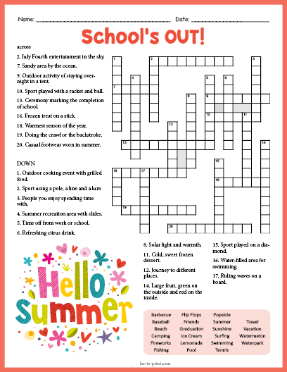 End of Year Crossword Word Search