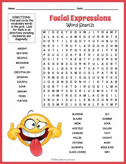 Facial Expressions Word Search