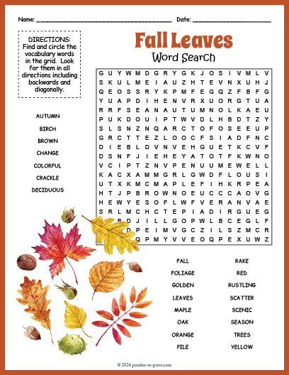 Fall Leaves Word Search