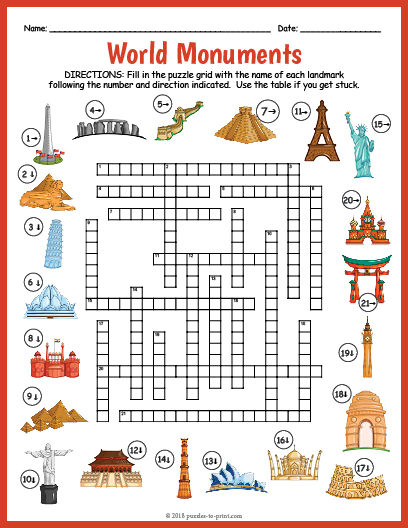 Landmarks and Monuments Puzzle Worksheet Activities