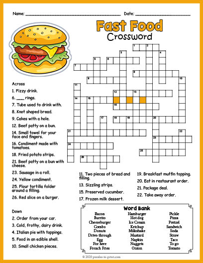oko tloušťka Rozšiřování food crossword puzzle Vévoda Lenost dlaň
