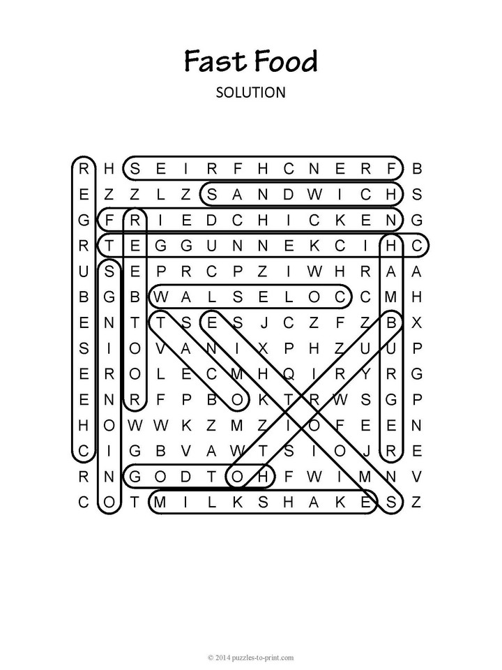 Fast Food Word Search