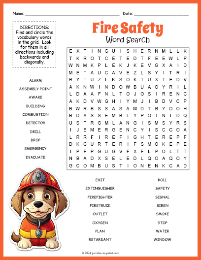 Fire Safety Word Search