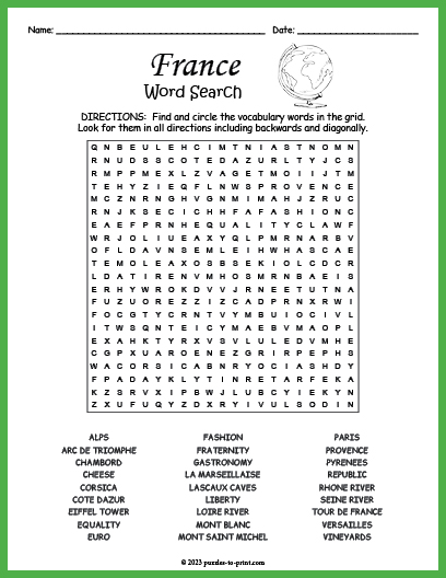 France Word Search