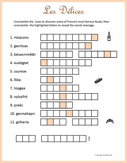 French Food Word Scramble