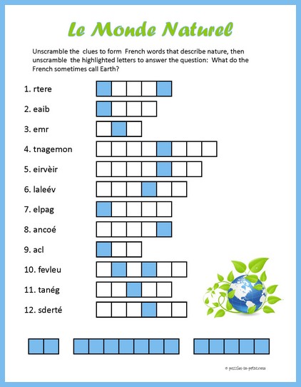 french nature vocabulary word scramble puzzle