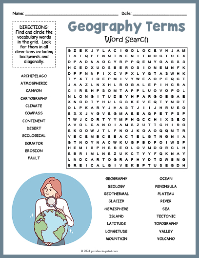 Geography Terms Word Search