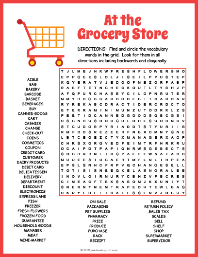 Grocery Store Word Search - Gambaran