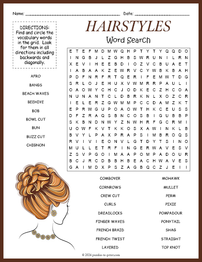 Hairstyles Word Search