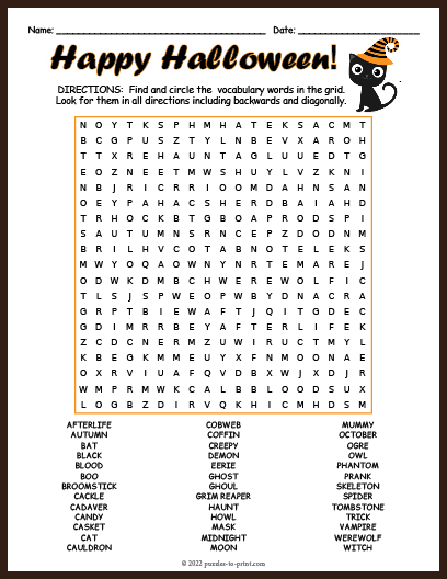 Halloween Word Search