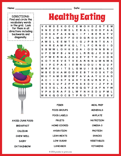 Healthy Eating Habits Word Search