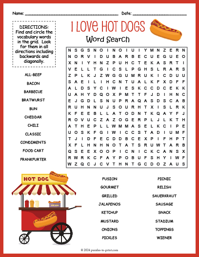 Hot Dog Word Search