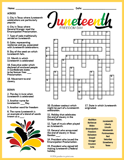 Juneteenth Crossword Word Search