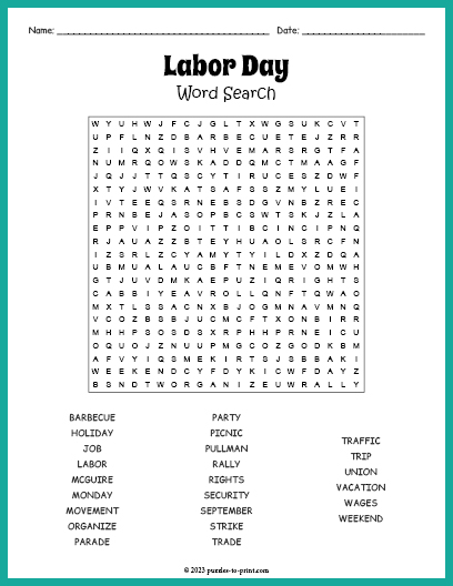 Labor Day Word Search