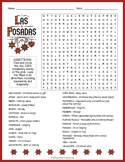 Las Posadas Word Search