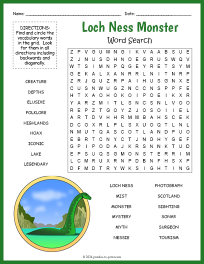 Loch Ness Monster Word Search