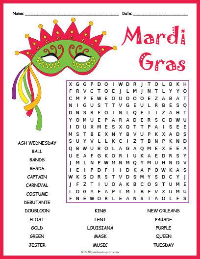 mardi gras word search online