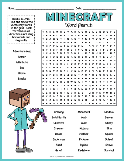 Minecraft Word Search Free Printable Minecraft Word Search Fun Loving
