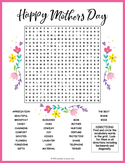 Printable Mother S Day Word Search - Free Printable Templates
