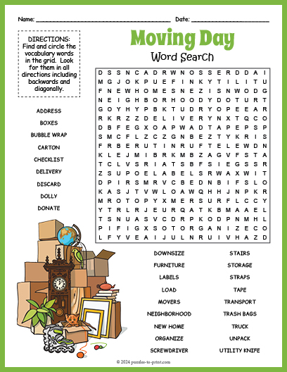 Moving Day Word Search