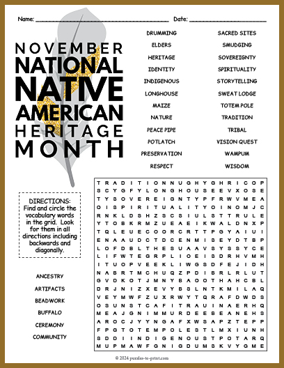 Native American Heritage Month Word Search