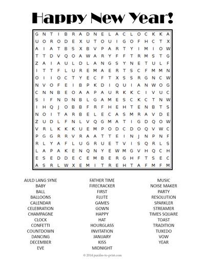 Happy New Year Word Search Printable