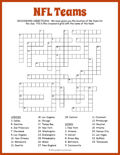 Football Crossword Puzzle Printable