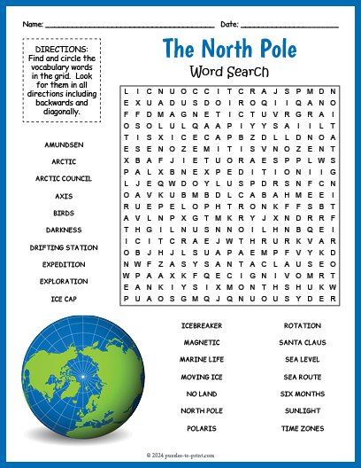 North Pole Word Search