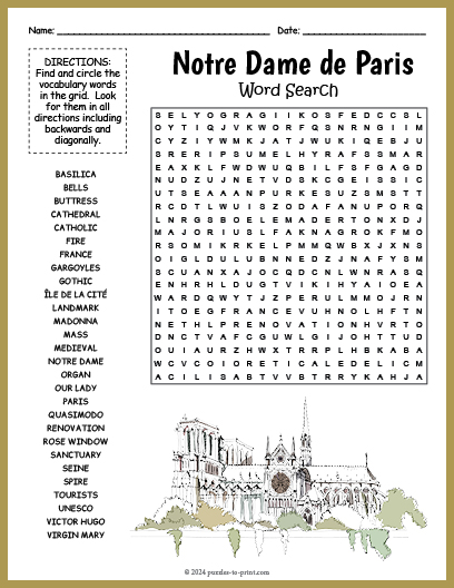 Notre Dame de Paris Word Search