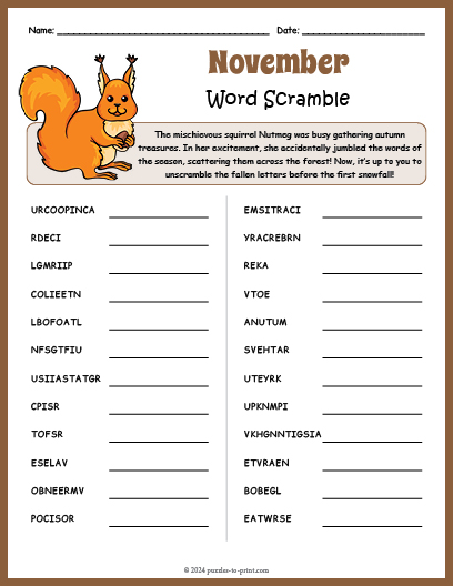 November Word Scramble