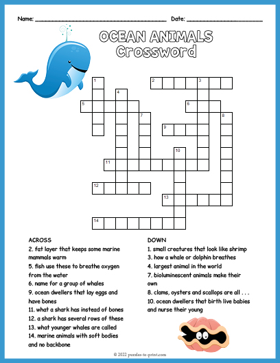 Sea Animals ESL Printable Crossword Puzzle Worksheets vlr eng br