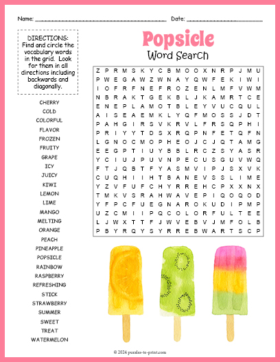 Popsicle Word Search
