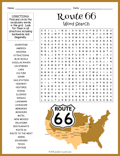 Route 66 Word Search