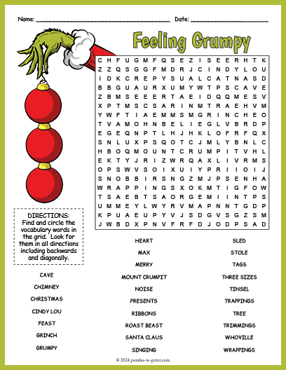 The Grinch Word Search