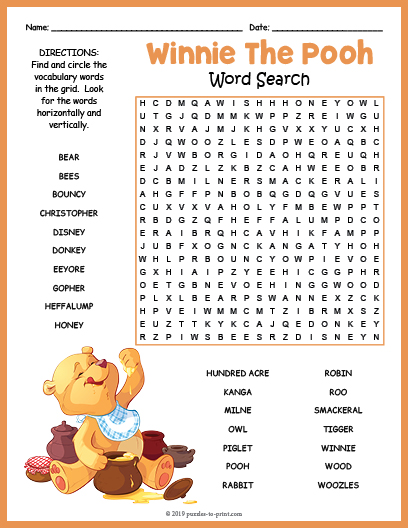 Winnie The Pooh Word Search Printable